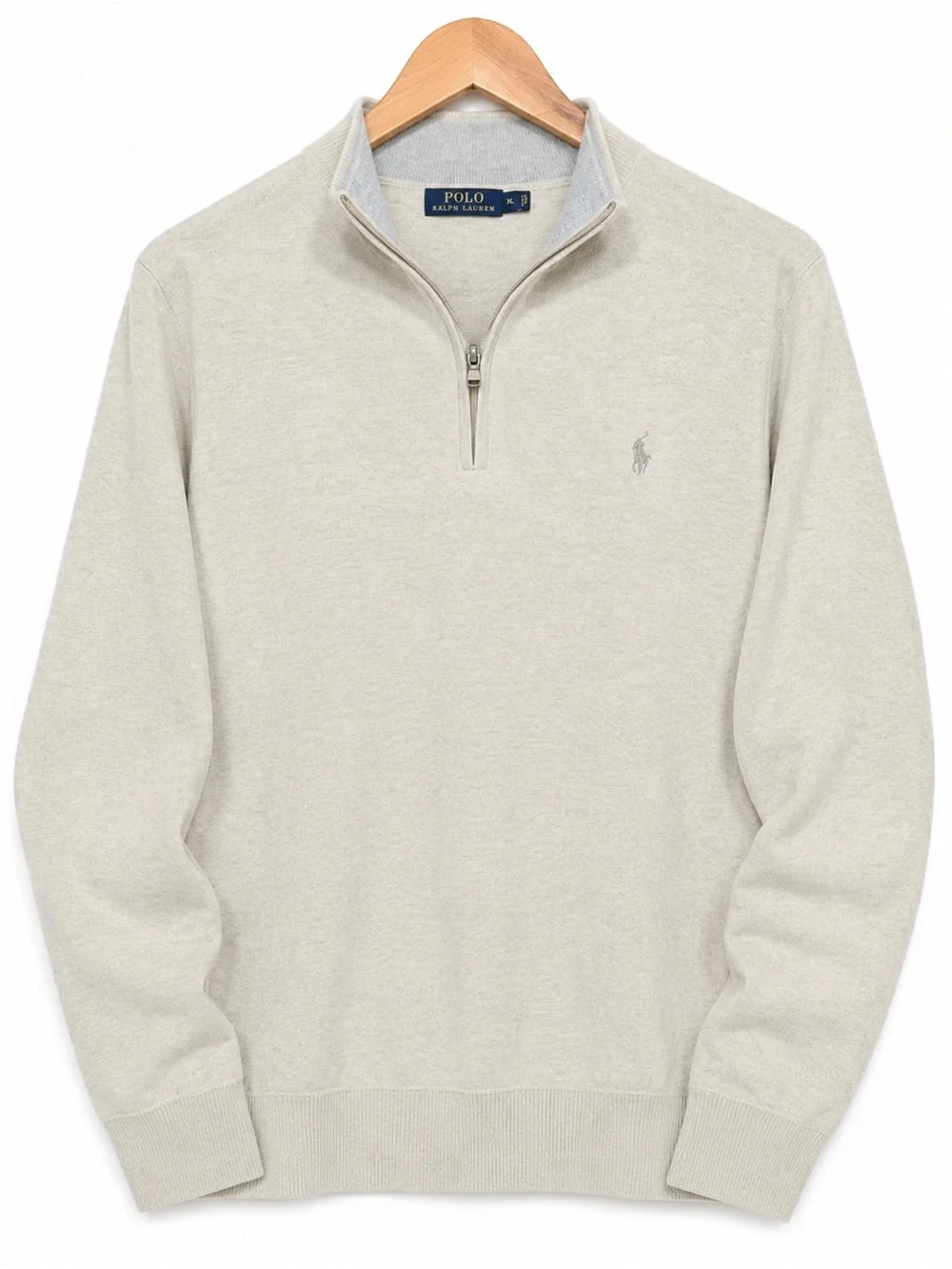 Polo Ralph Lauren Mens XL Quarter Zip Cotton Sweater Oatmeal Pony‎ Logo